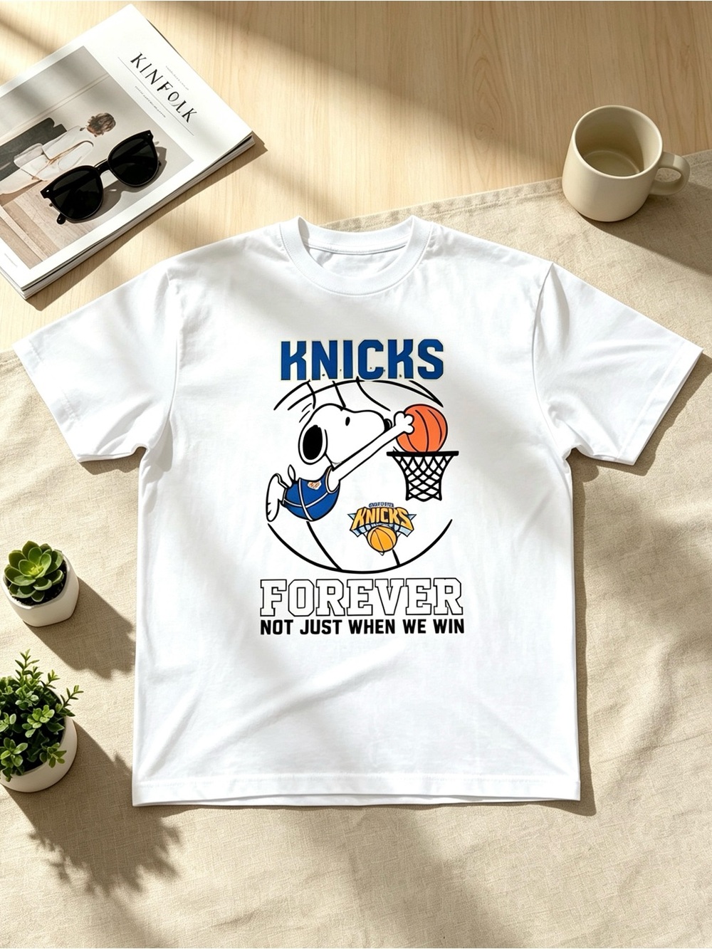 Snoopy Knicks Forever White Short Sleeve T-Shirt 1